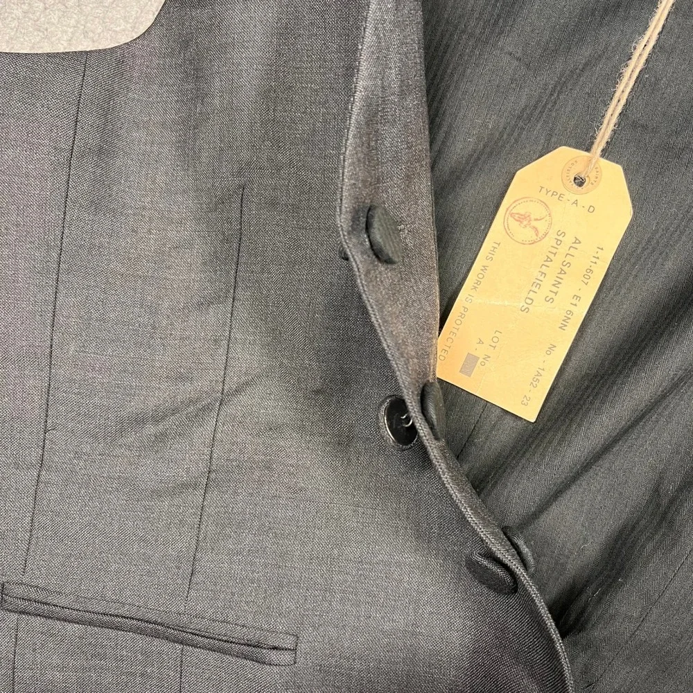 All Saints Wool Suit Vest Larson Waistcoat‎ Mens 40 Charcoal Grey MWE528 NWT